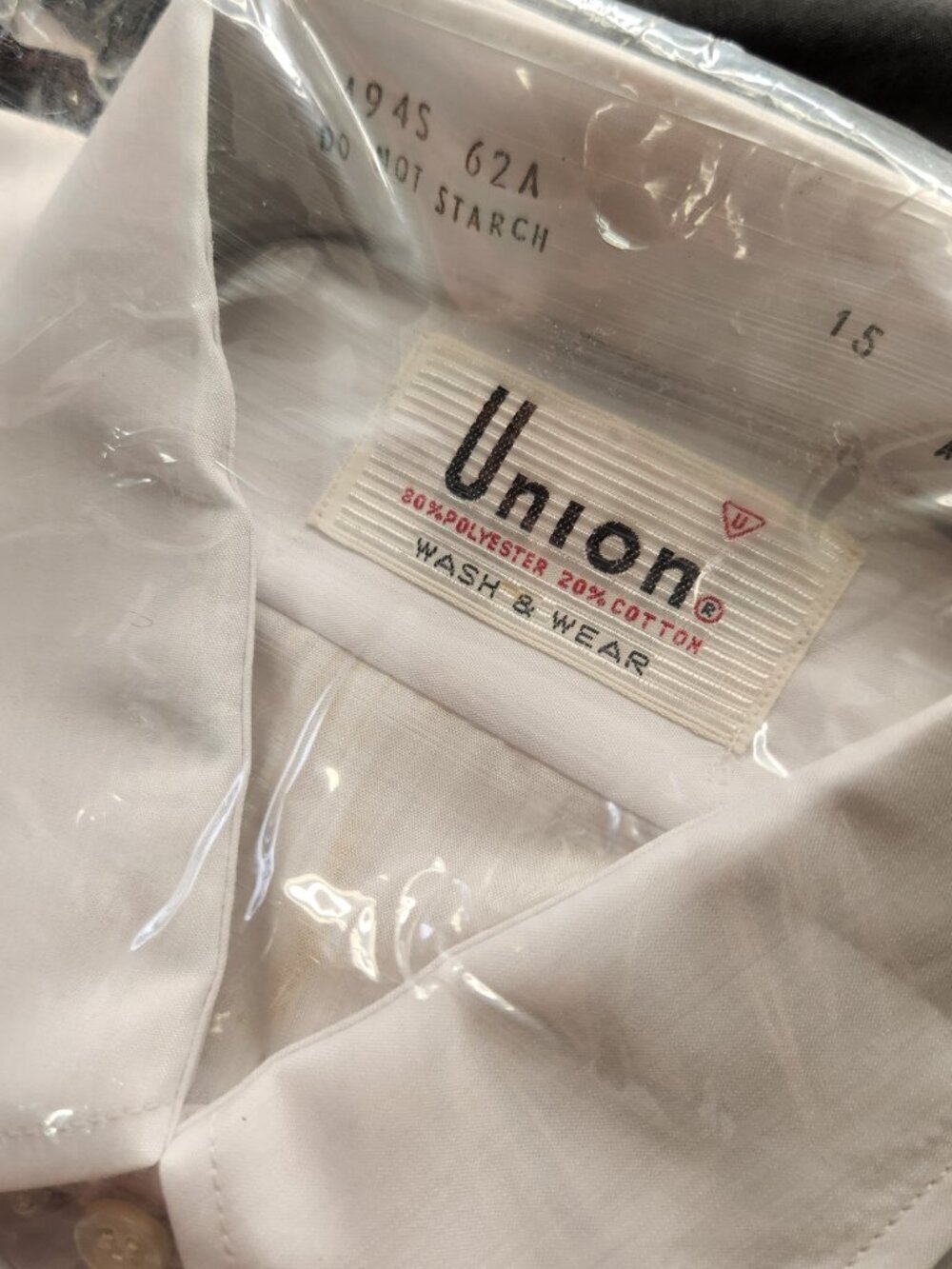 Vintage Union Wash & Wear Mens White Collared Shirt Size 15 NOS - Picture 4 of 8